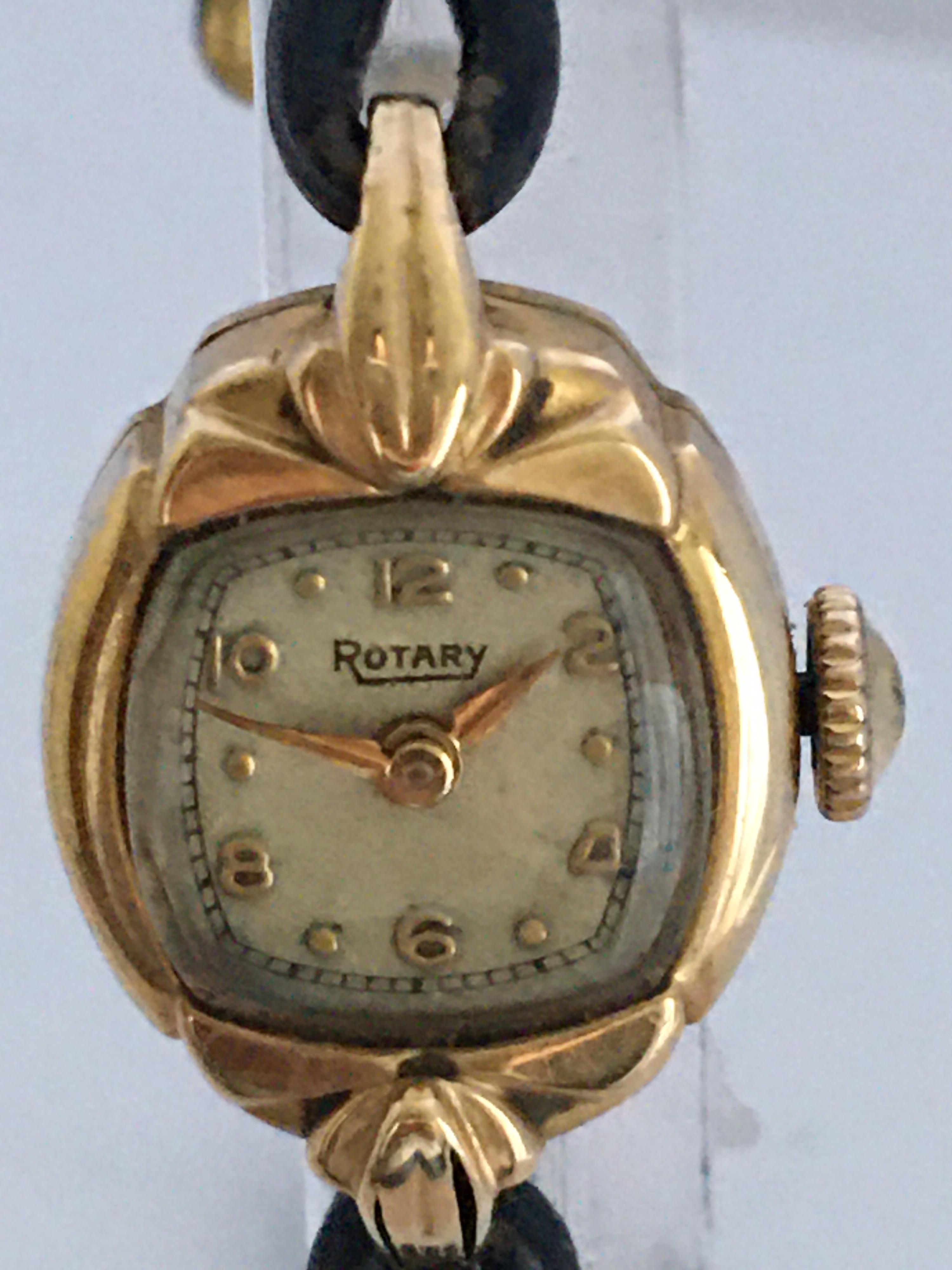 9 Karat Gold Vintage 1940s Rotary Ladies Cocktail Watch For Sale 4
