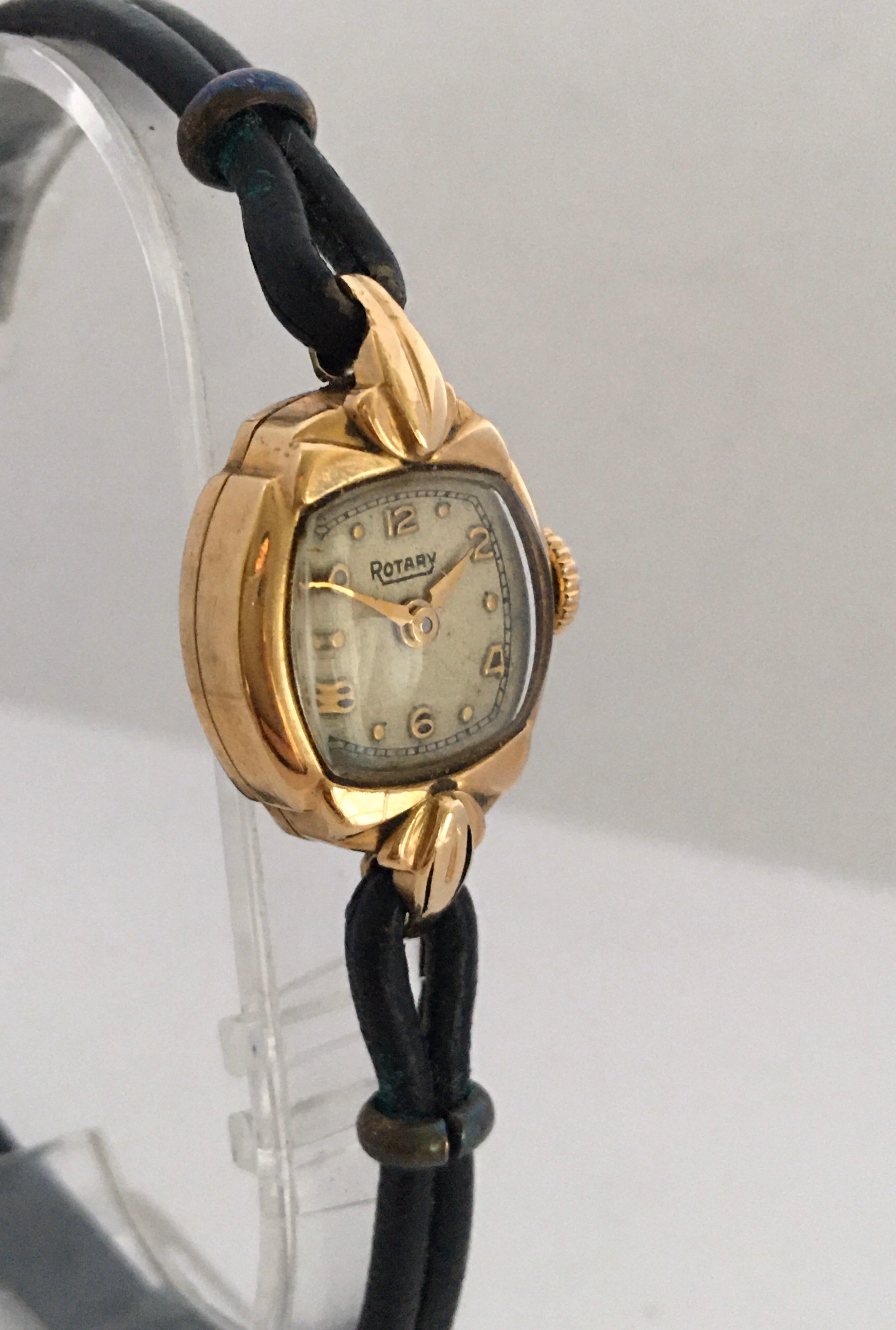 9 Karat Gold Vintage 1940s Rotary Ladies Cocktail Watch For Sale 7