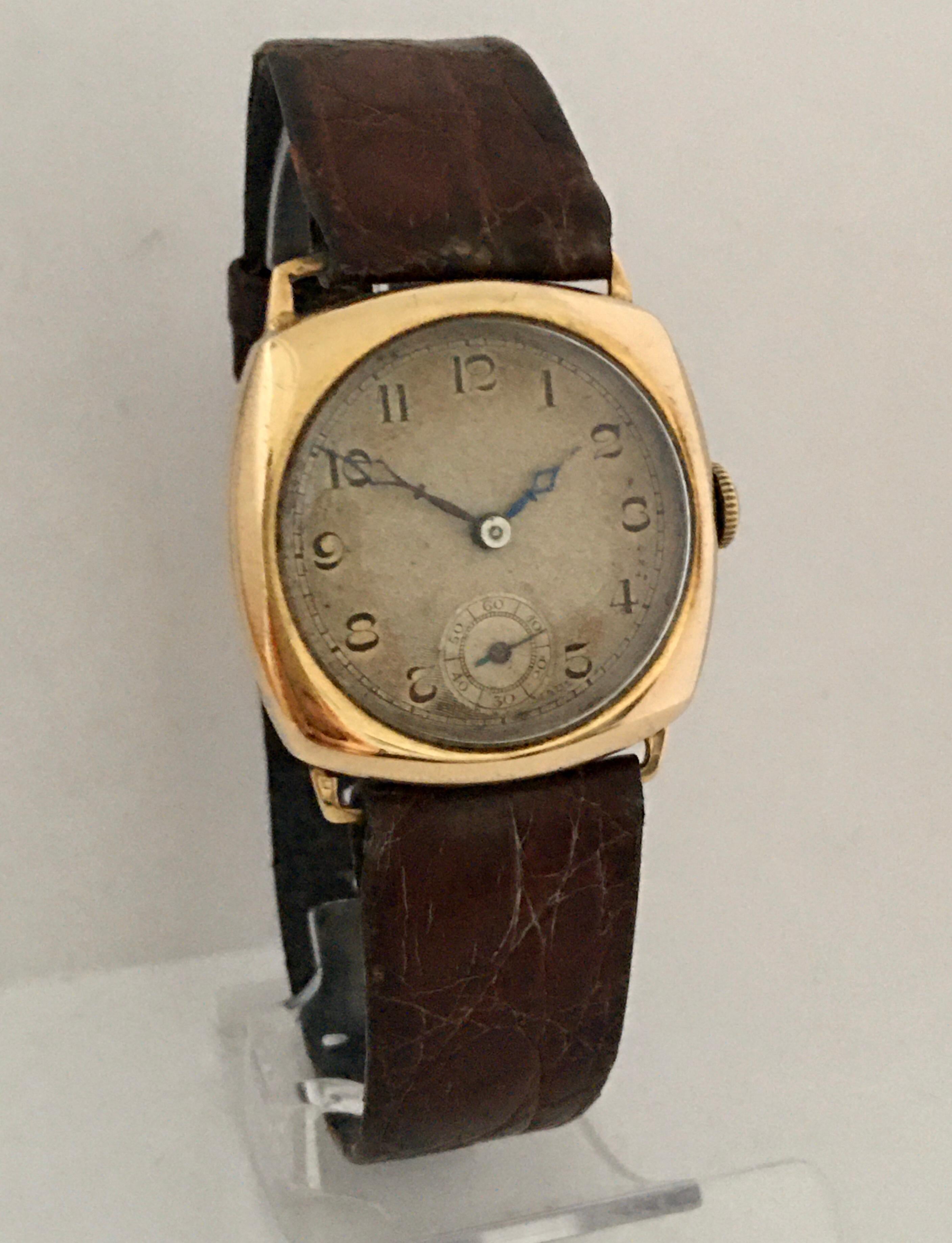 9 Karat Gold Vintage 1950er Bernex Schweizer Uhr mit Handaufzug im Angebot 3