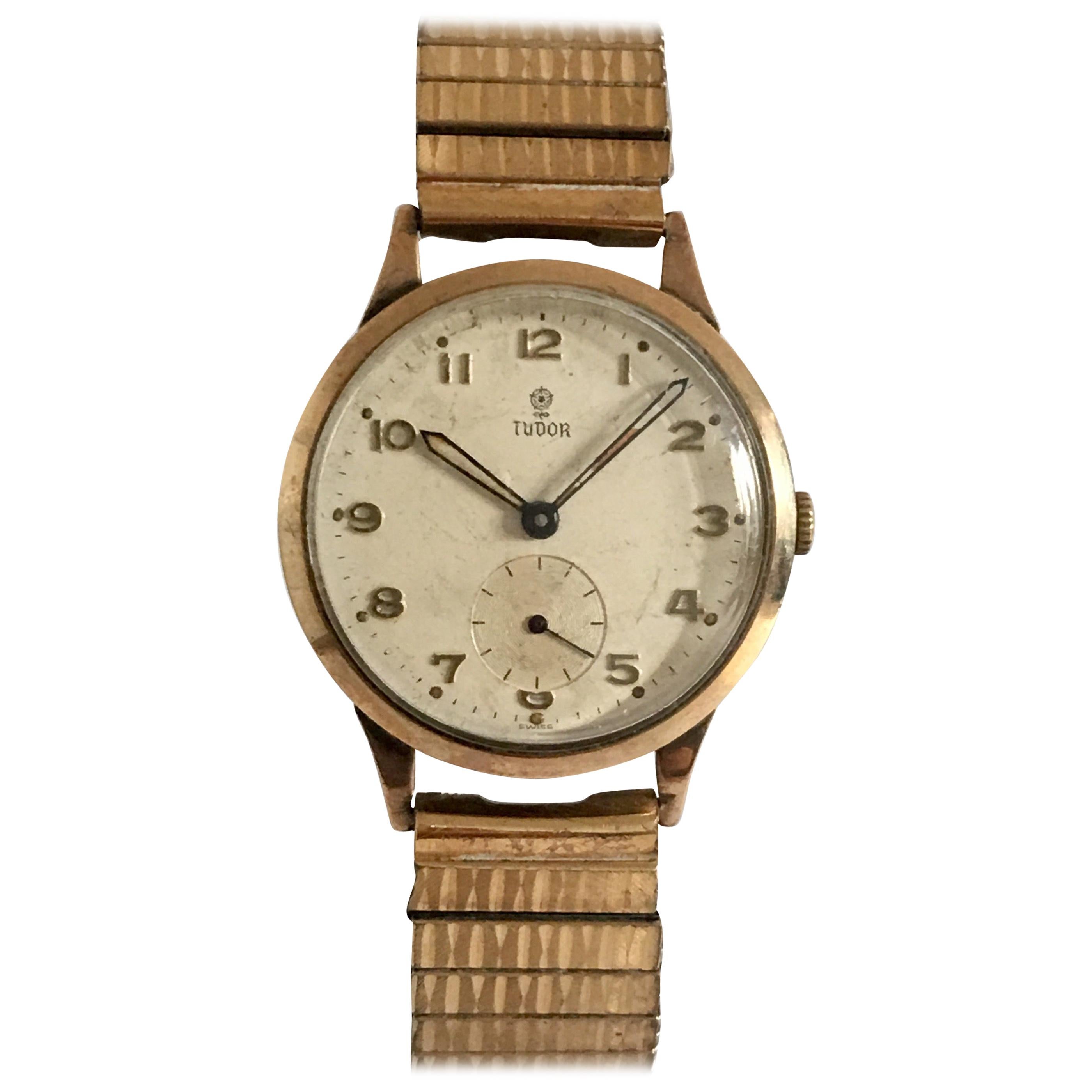 9 Karat Gold Vintage 1950s Tudor Rolex Mechanical Wristwatch For Sale