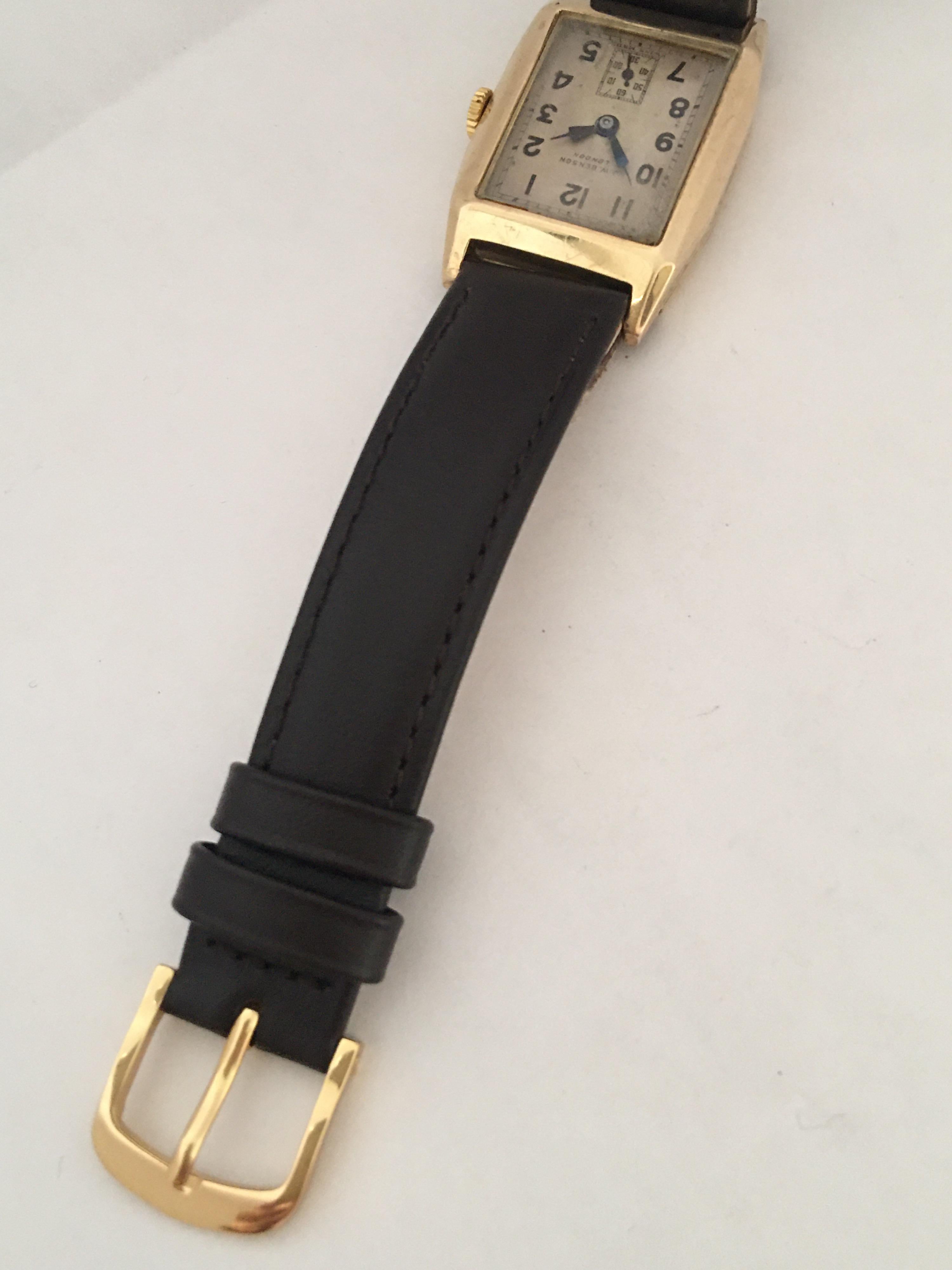 9 Karat Gold Vintage J. W. Benson London Mechanical Watch For Sale 6