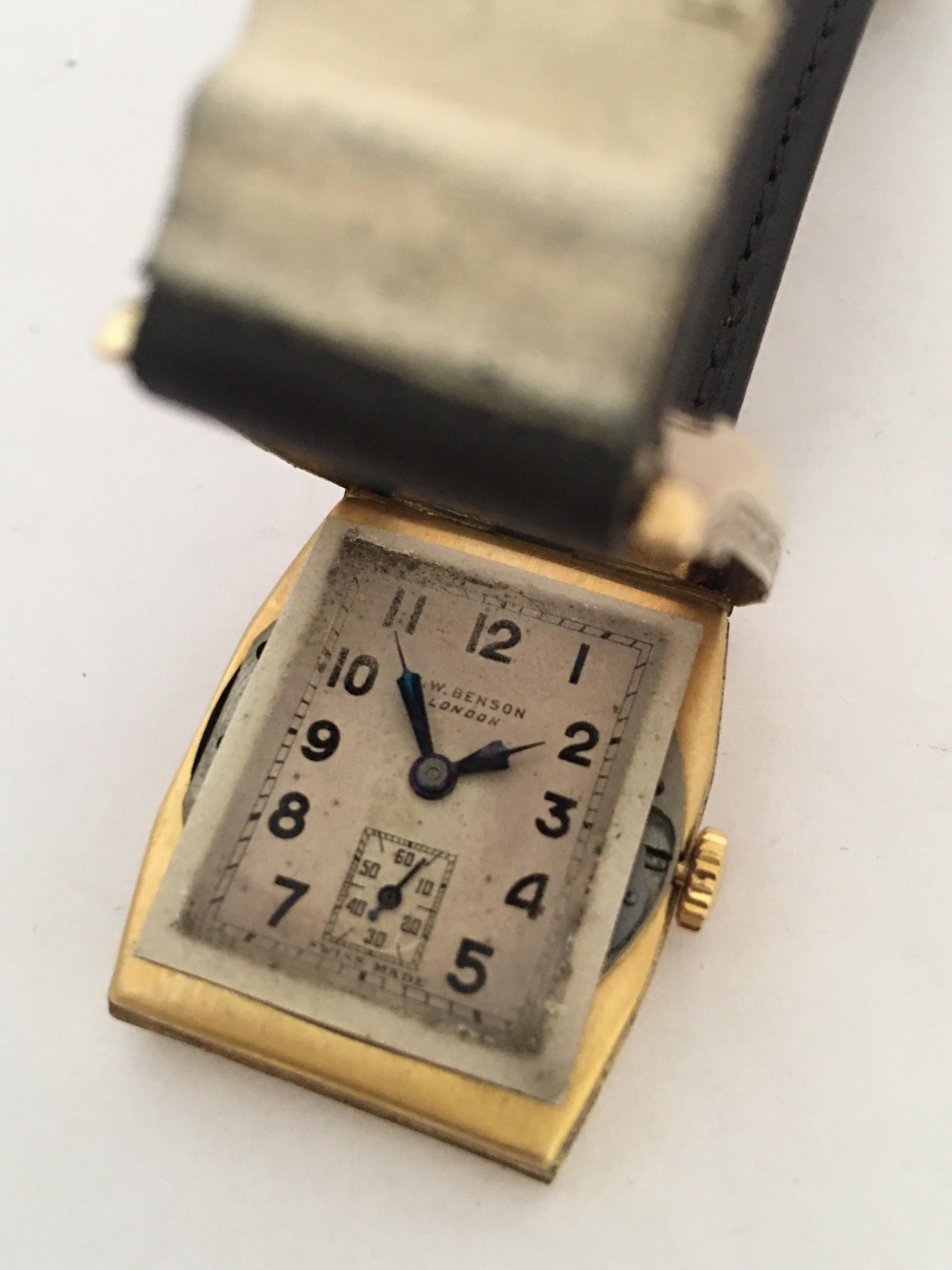 9 Karat Gold Vintage J. W. Benson London Mechanical Watch For Sale 7