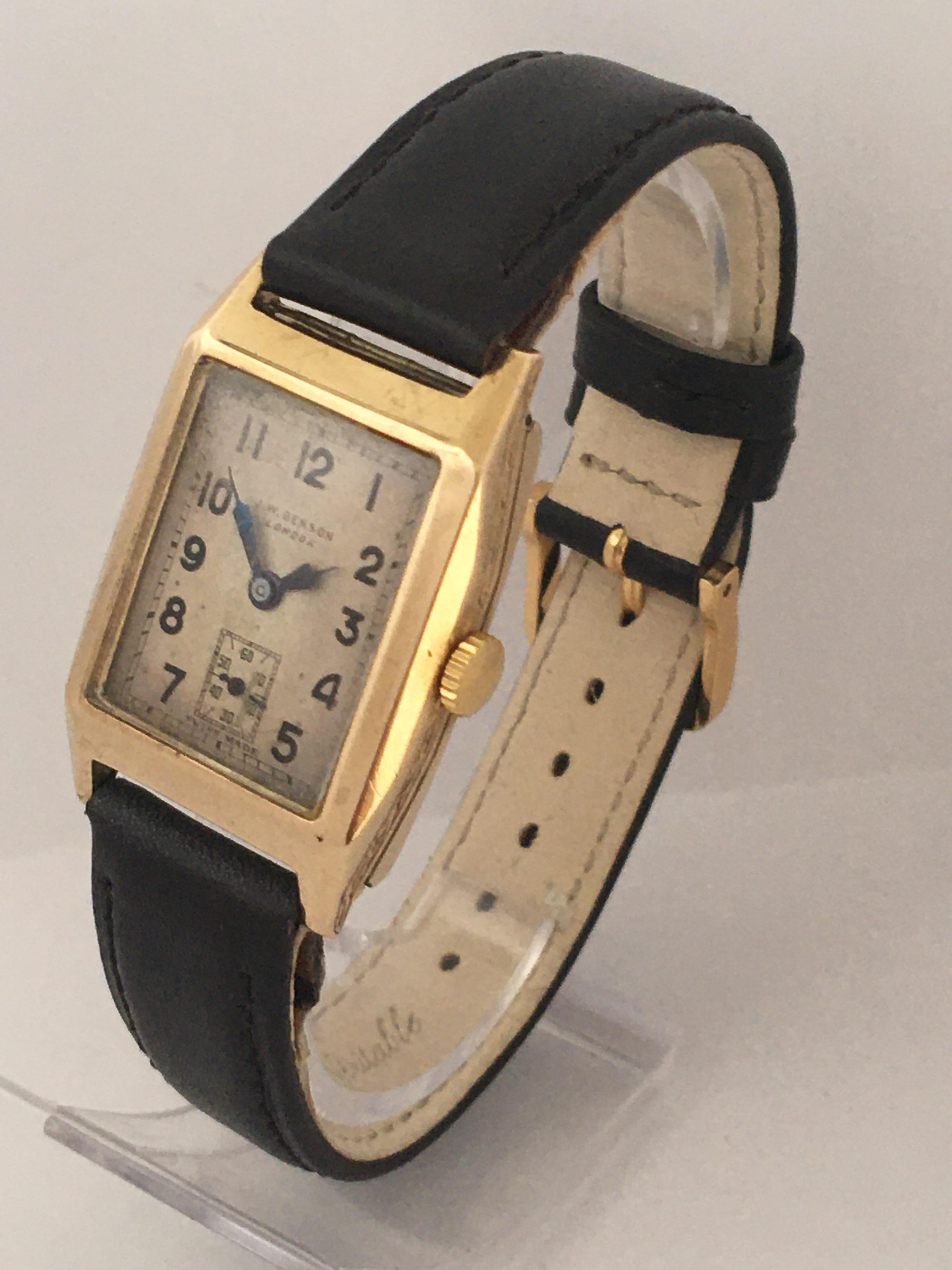 9 Karat Gold Vintage J. W. Benson London Mechanical Watch In Good Condition For Sale In Carlisle, GB