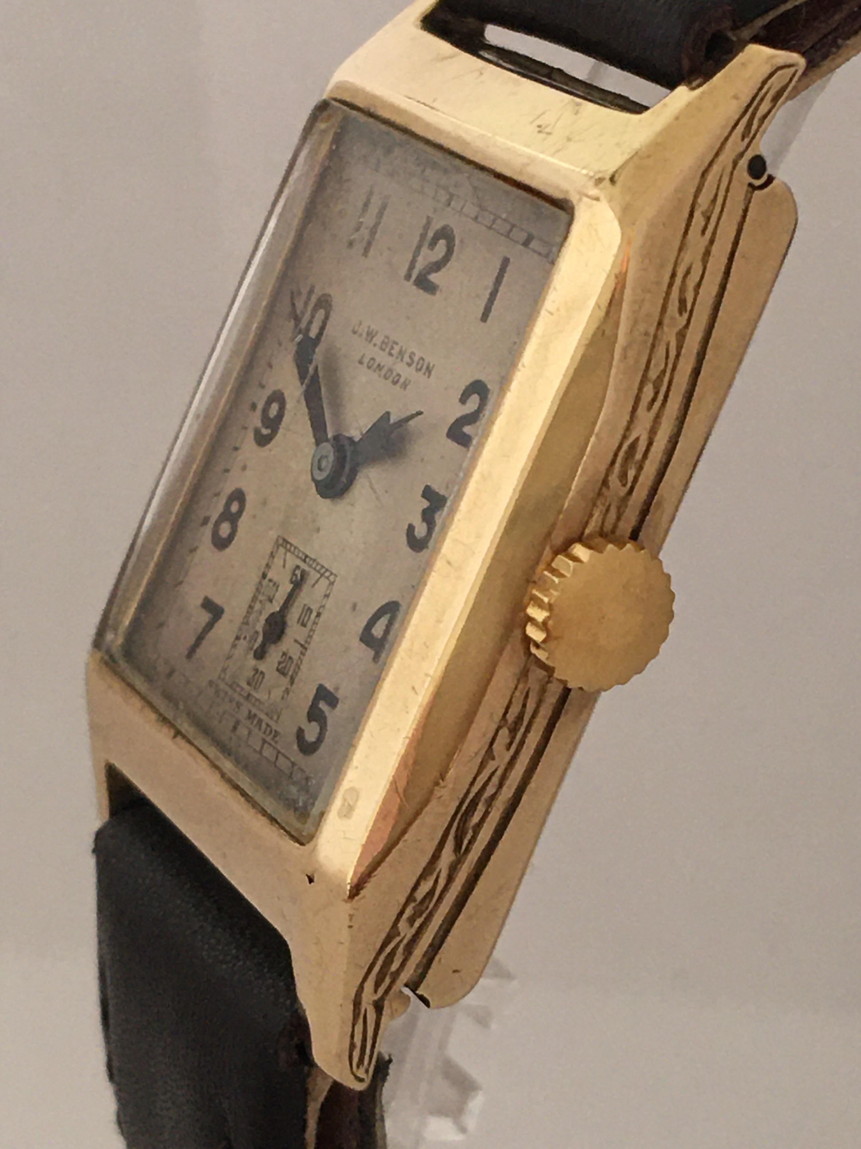 Women's or Men's 9 Karat Gold Vintage J. W. Benson London Mechanical Watch For Sale