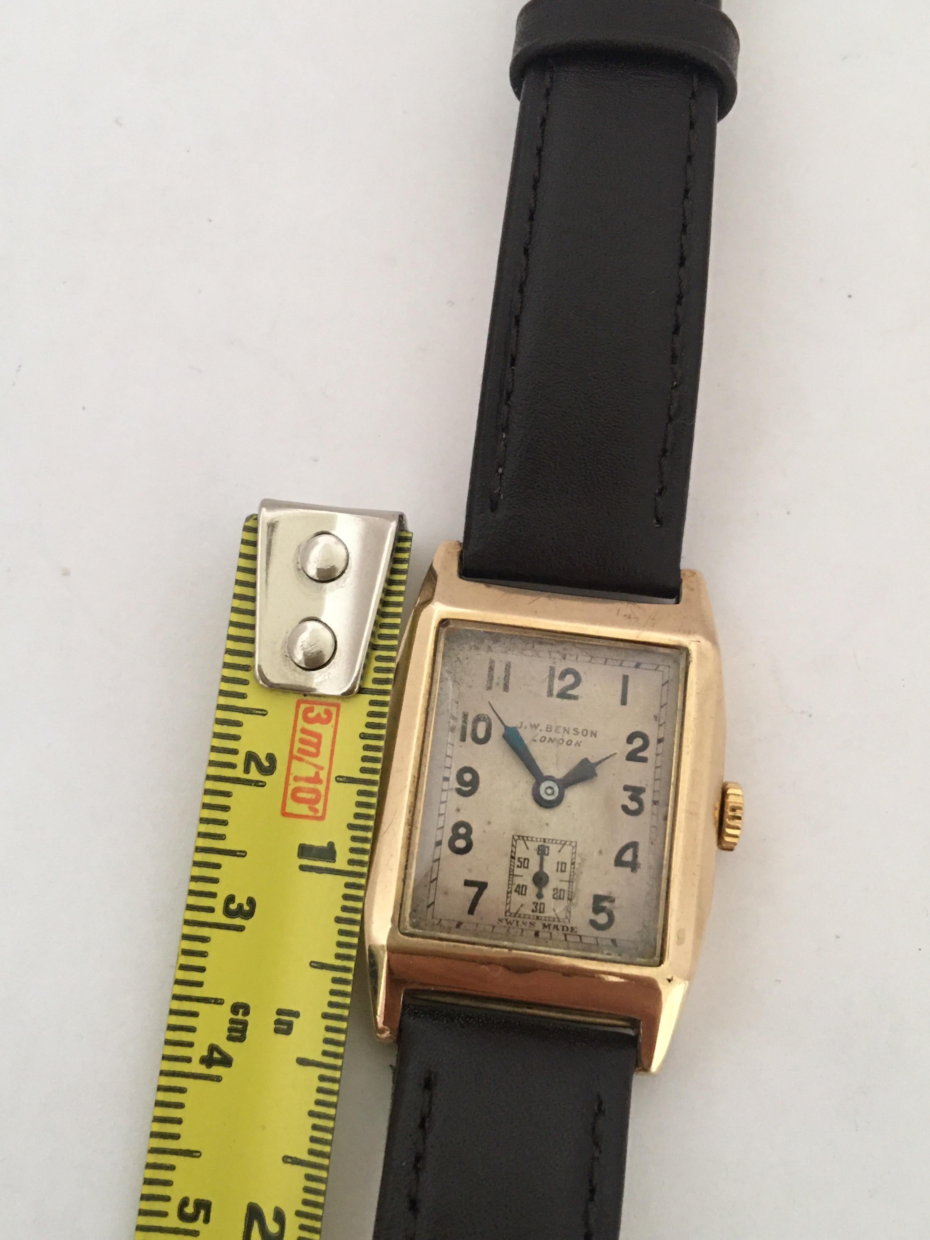 9 Karat Gold Vintage J. W. Benson London Mechanical Watch For Sale 4