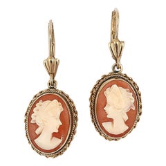 9 Karat Gold Vintage Cameo Drop Earrings