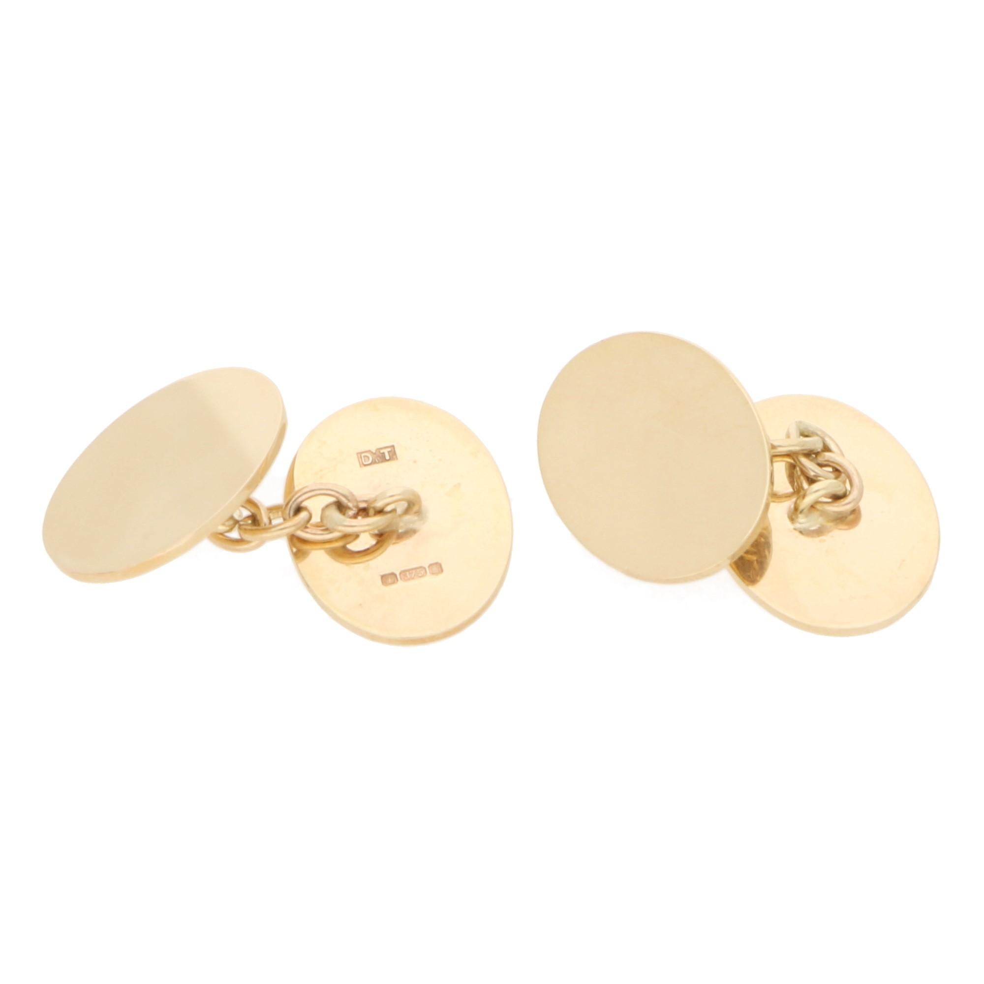 Contemporary Oval Chain Link Cuff-links in 9 Carat Yellow Gold For Sale
