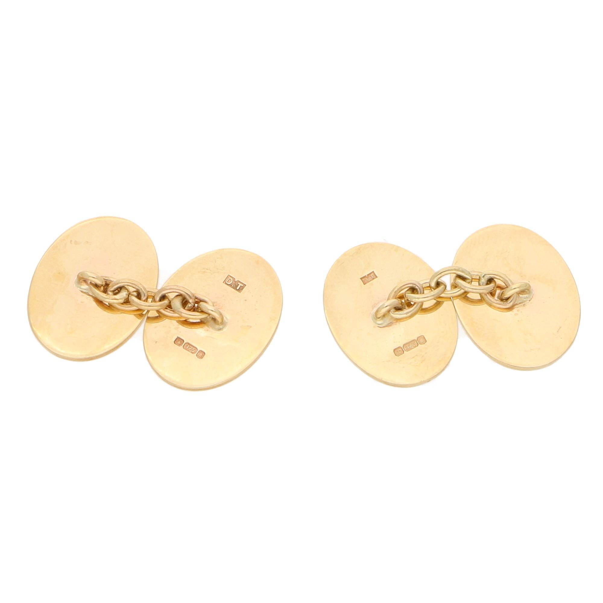 Oval Chain Link Cuff-links in 9 Carat Yellow Gold In New Condition For Sale In London, GB