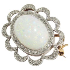 9 Karat Platinum Diamond Opal Pin Brooch Yellow Gold White 3 Carat