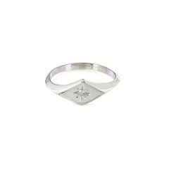 9 Karat Recycled White Gold Diamond Signet Ring