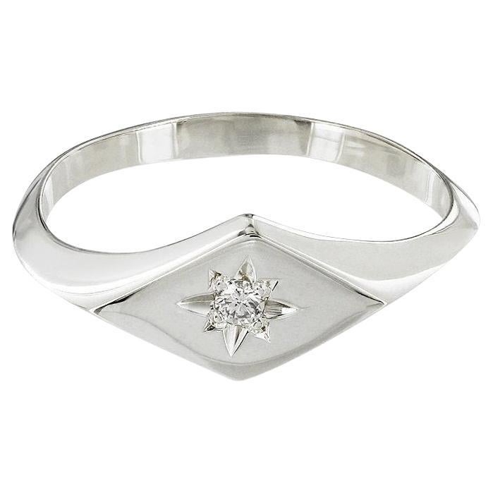 9 Karat Recycled White Gold Diamond Signet Ring For Sale