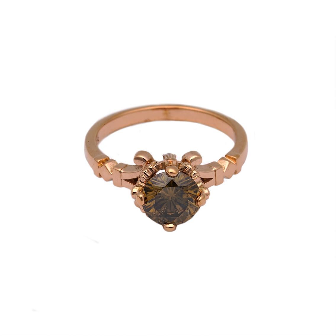 William Llewellyn Griffiths Rose Gold and Cognac Diamond Engagement Ring For Sale