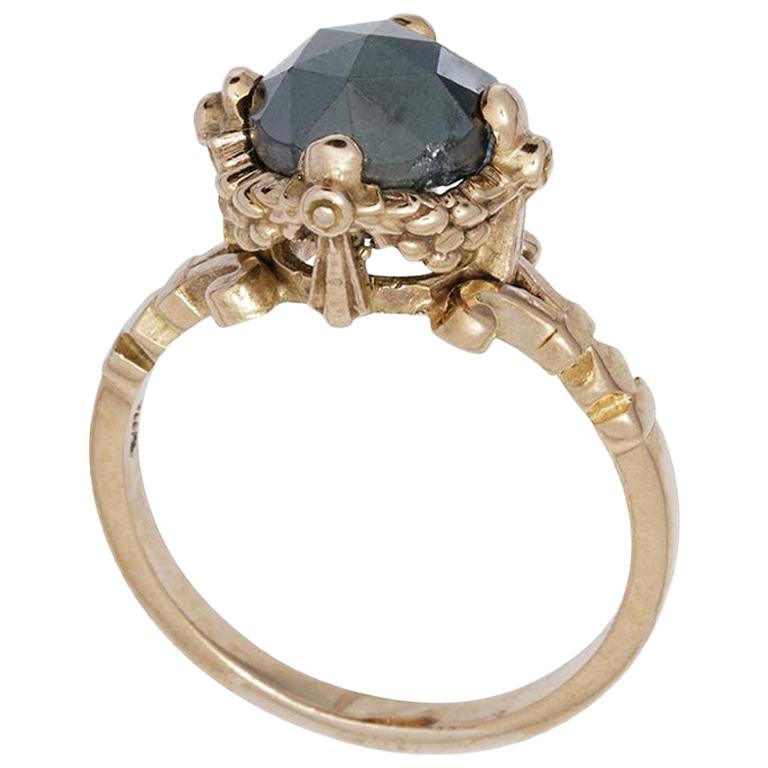 9 Karat Rose Gold and Black Diamond Delicate Garland Ring For Sale
