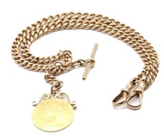 9 Kt Rose Gold Double Albert Gentleman's Pocket Watch Chain and 18 Kt Gold Fob