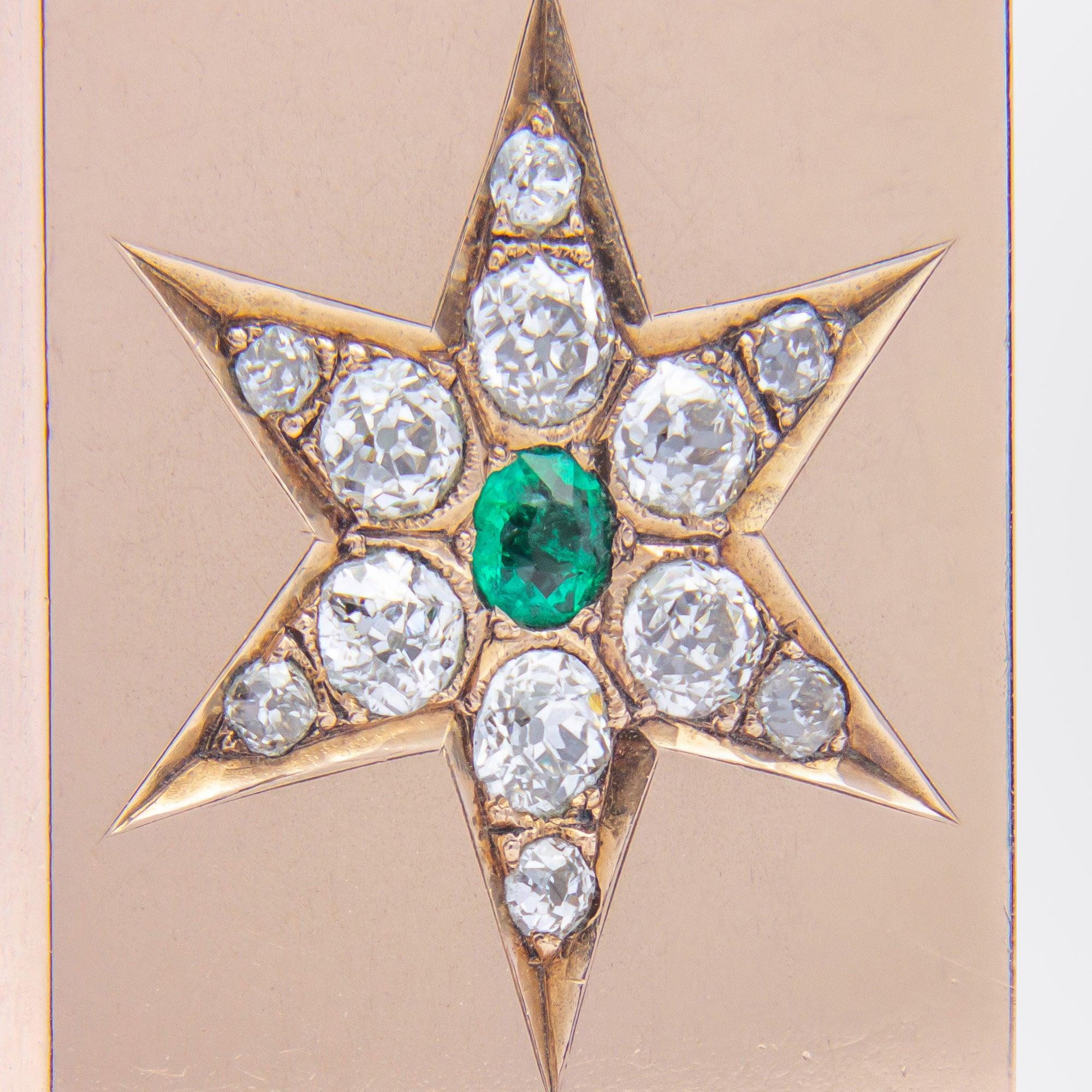 Edwardian 9 Karat Rose Gold, Emerald & Diamond Locket For Sale