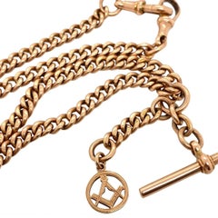 9 Karat Rose Gold English Curb Link Fob Chain with T-Bar and Masonic Charm