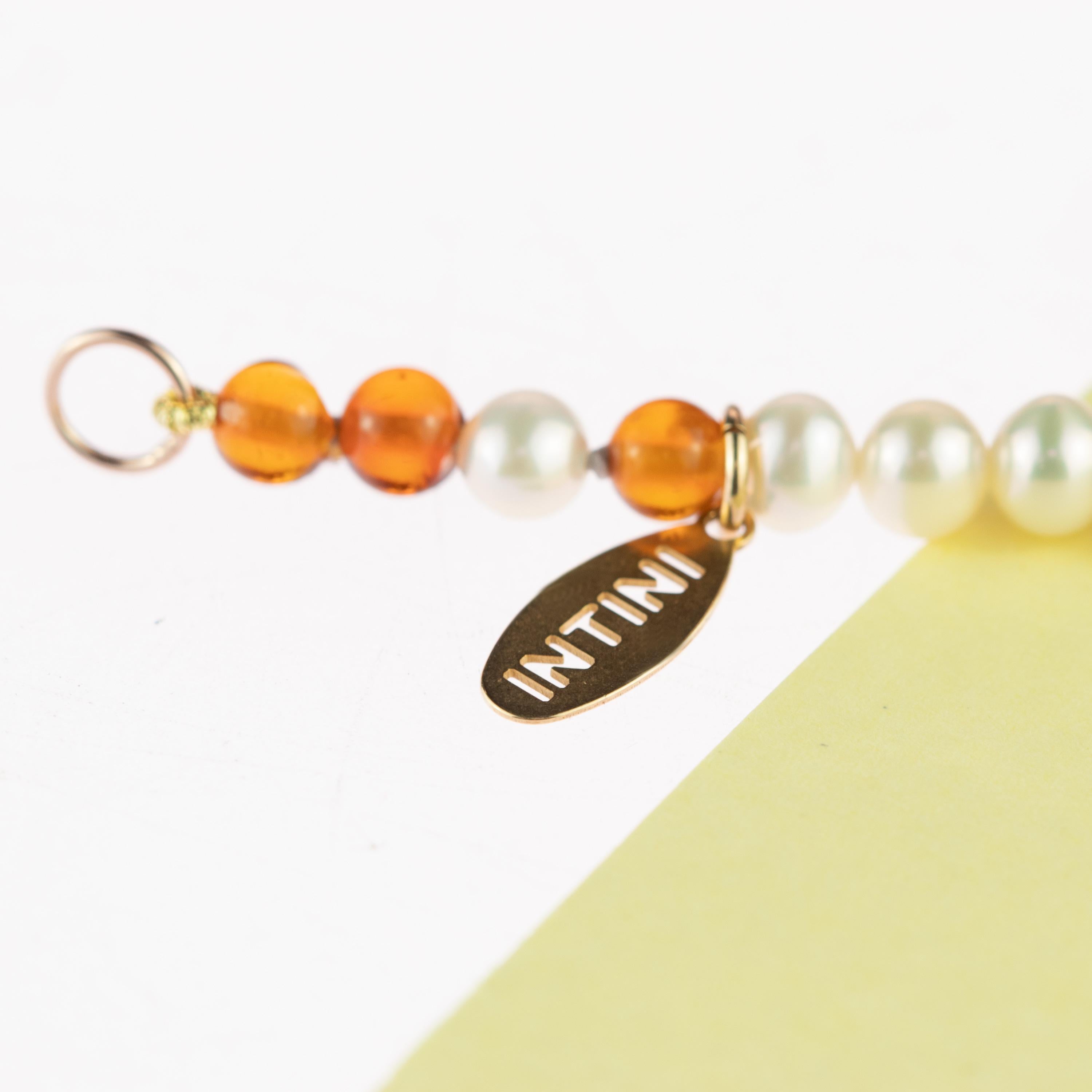 9 Karat Rose Gold Freshwater Pearls Baltic Amber Rondelle Beaded Bracelet For Sale 4