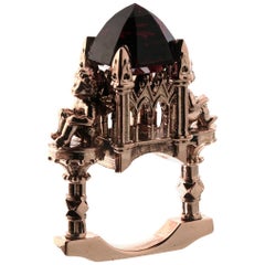 William Llewellyn Griffiths 9 Kt Rose Gold Garnet Omniscient Soul Cathedral Ring