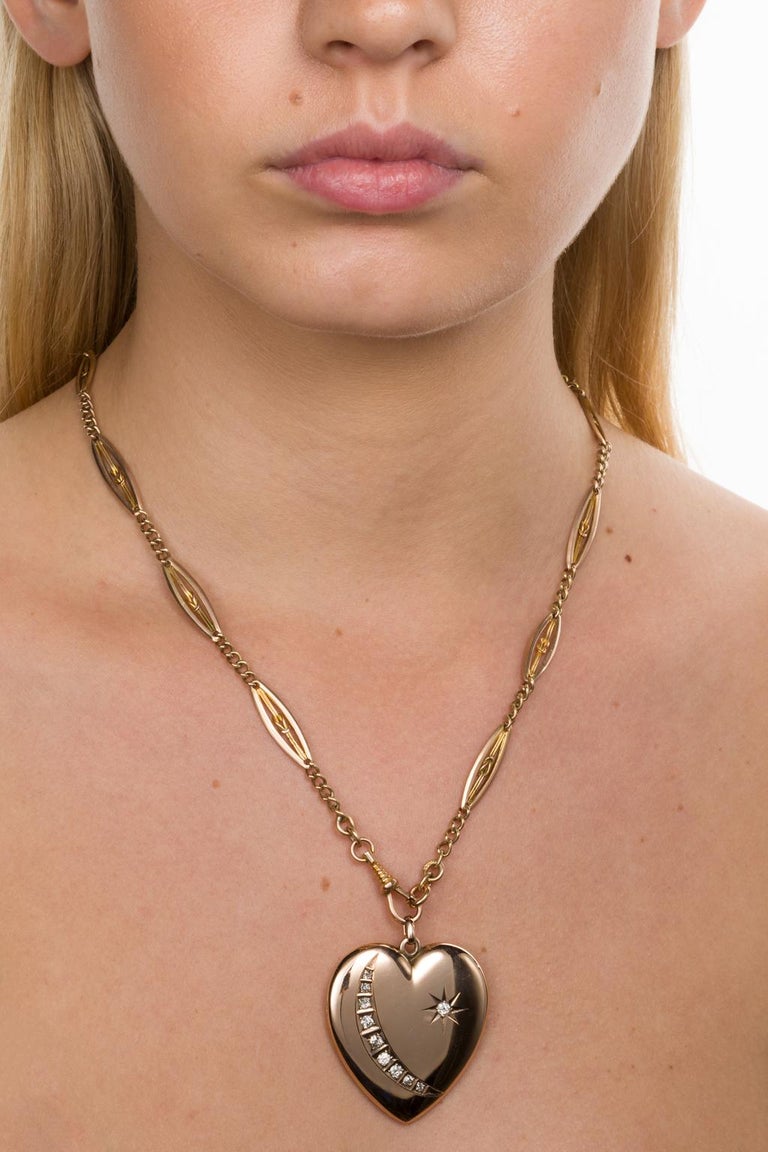 9 Karat Rose Gold Heart Shaped Crescent and Star Locket at 1stDibs