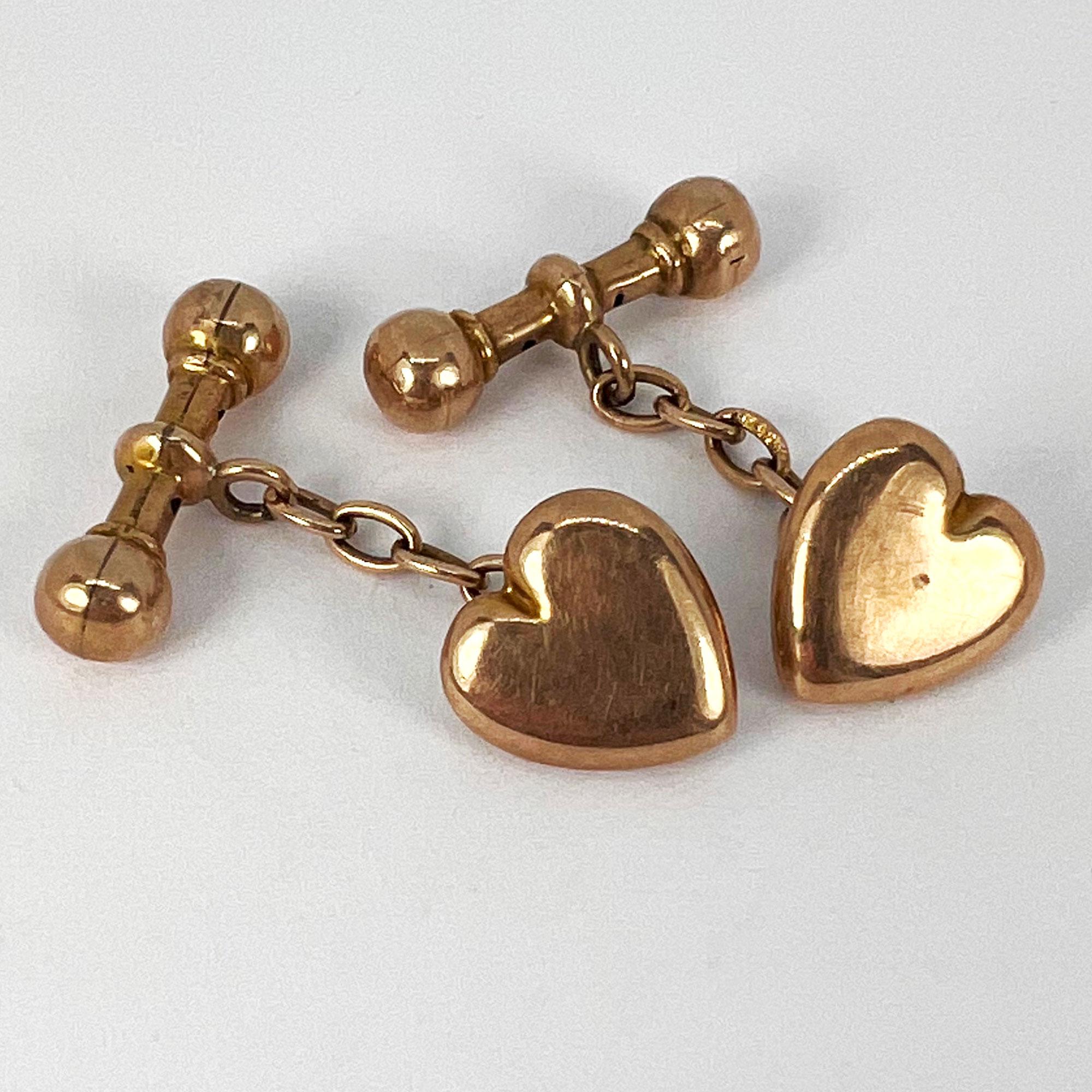 9 Karat Rose Gold Heart Shaped Cufflinks 5