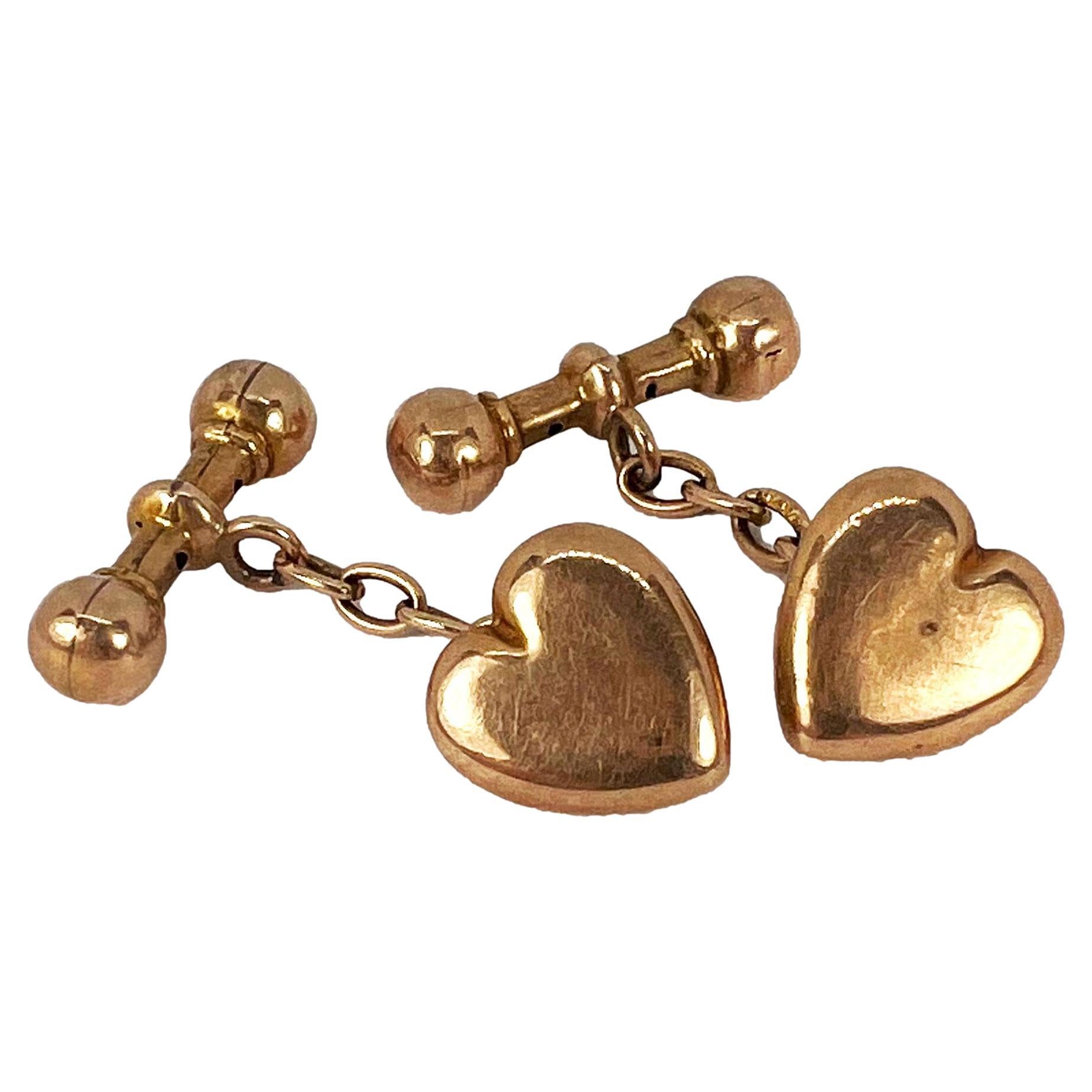 9 Karat Rose Gold Heart Shaped Cufflinks