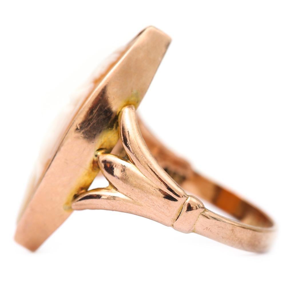 Edwardian 9 Karat Rose Gold Navette Cameo Ring Depicting Venus, Circa Early 20th Century