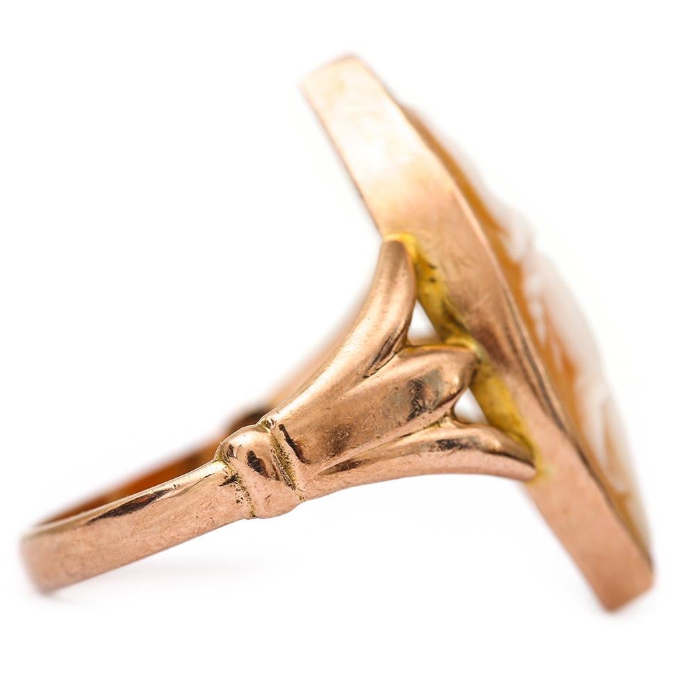 Women's 9 Karat Rose Gold Navette Cameo Ring Depicting Venus, Circa Early 20th Century