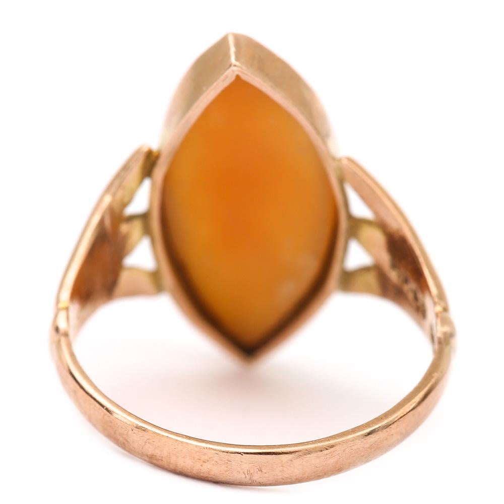 9 Karat Rose Gold Navette Cameo Ring Depicting Venus, Circa Early 20th Century 2