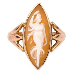 Antique 9 Karat Rose Gold Navette Cameo Ring Depicting Venus, Circa Early 20th Century