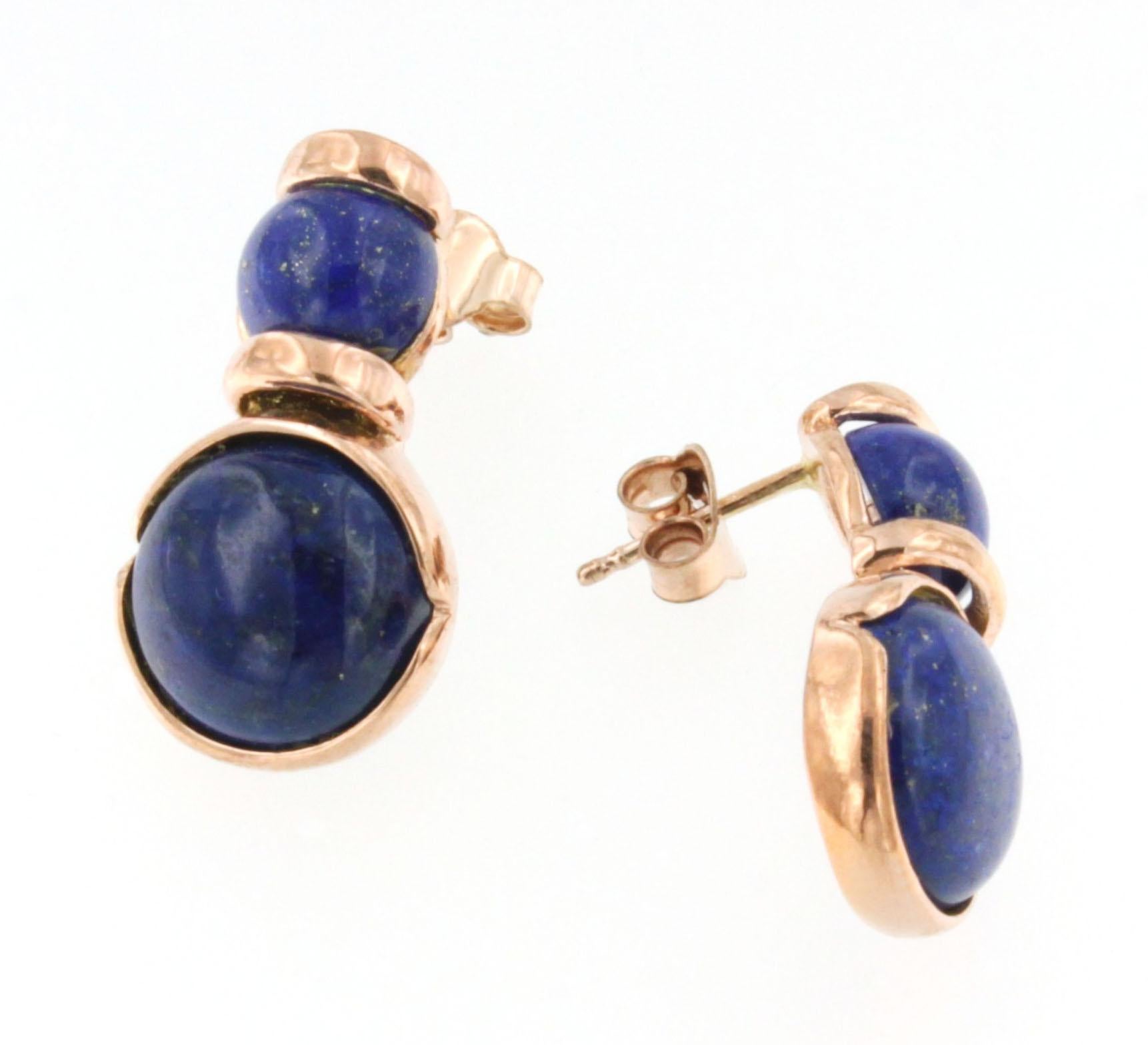 Fashion modern Earrings in 9 kt rose gold with blue natural Lapislazzuli 