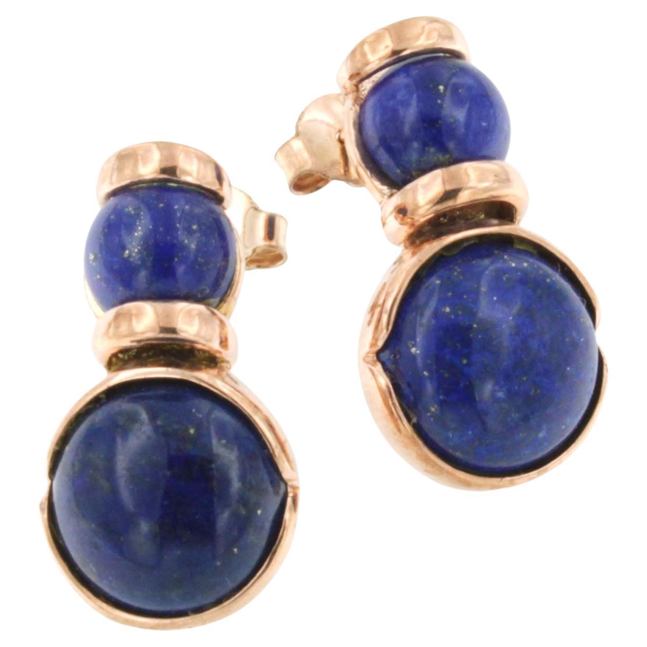 9 Karat Rose Gold with Natural Lapislazzuli Fashion Modern Design Stud Earrings