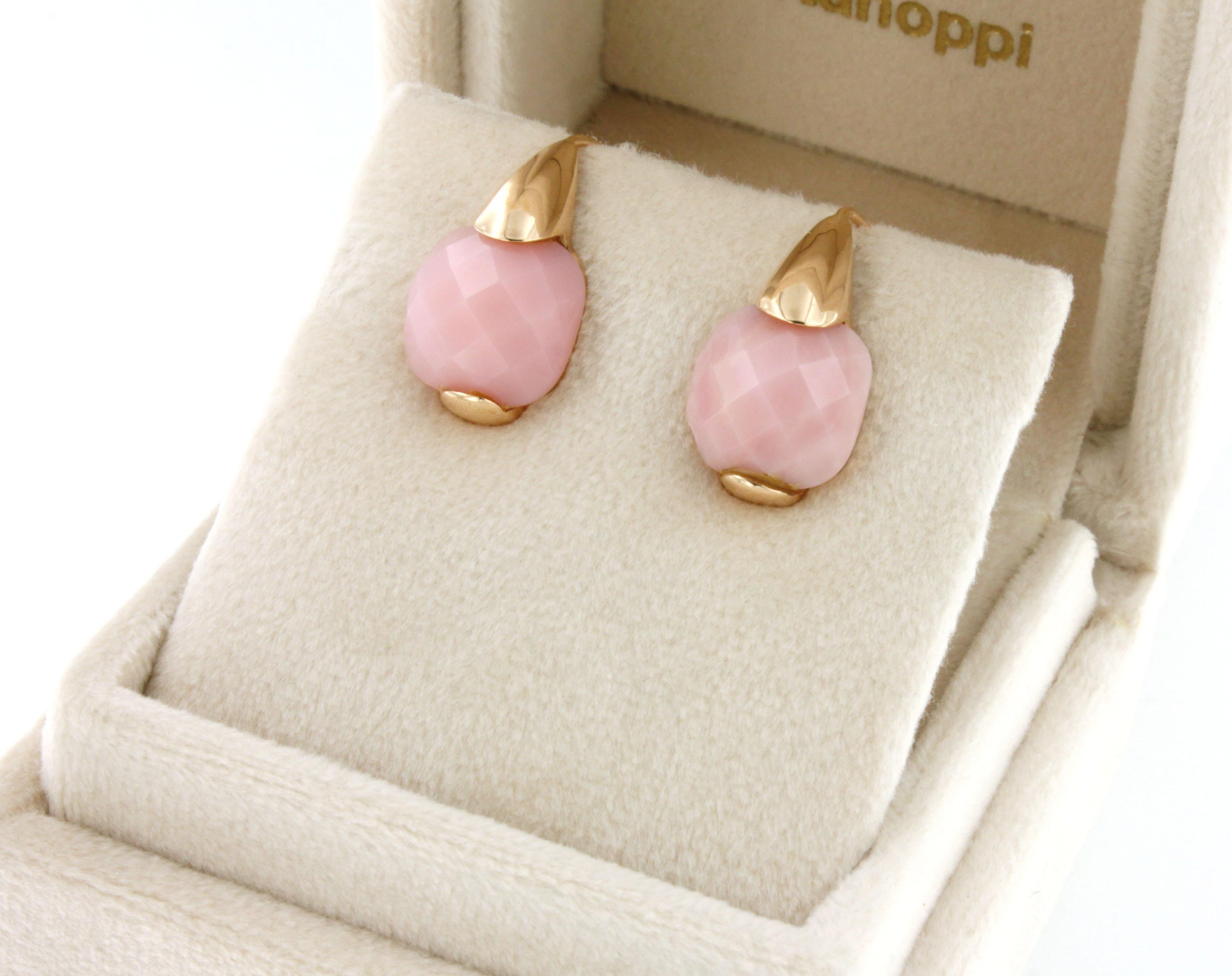 Women's or Men's 9 Karat Rose Gold with Pink Stones Fashion Earrings For Sale