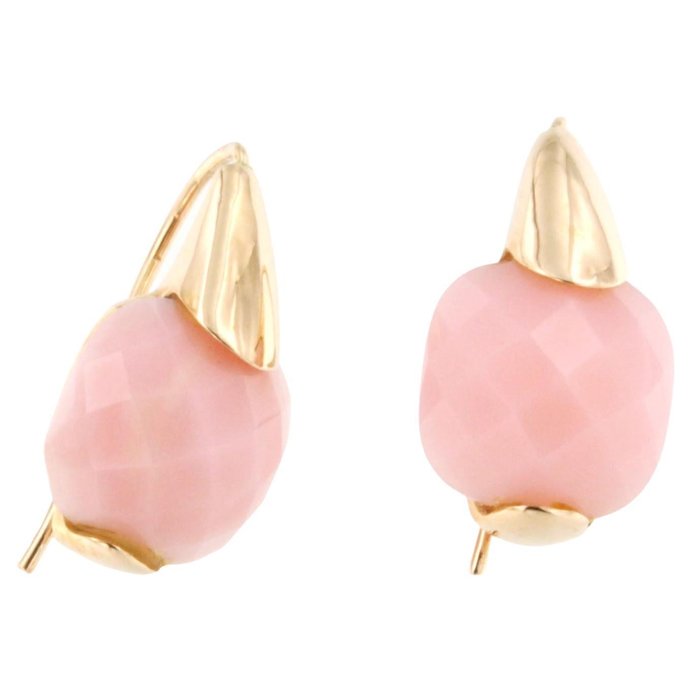 9 Karat Rose Gold with Pink Stones Fashion Earrings For Sale