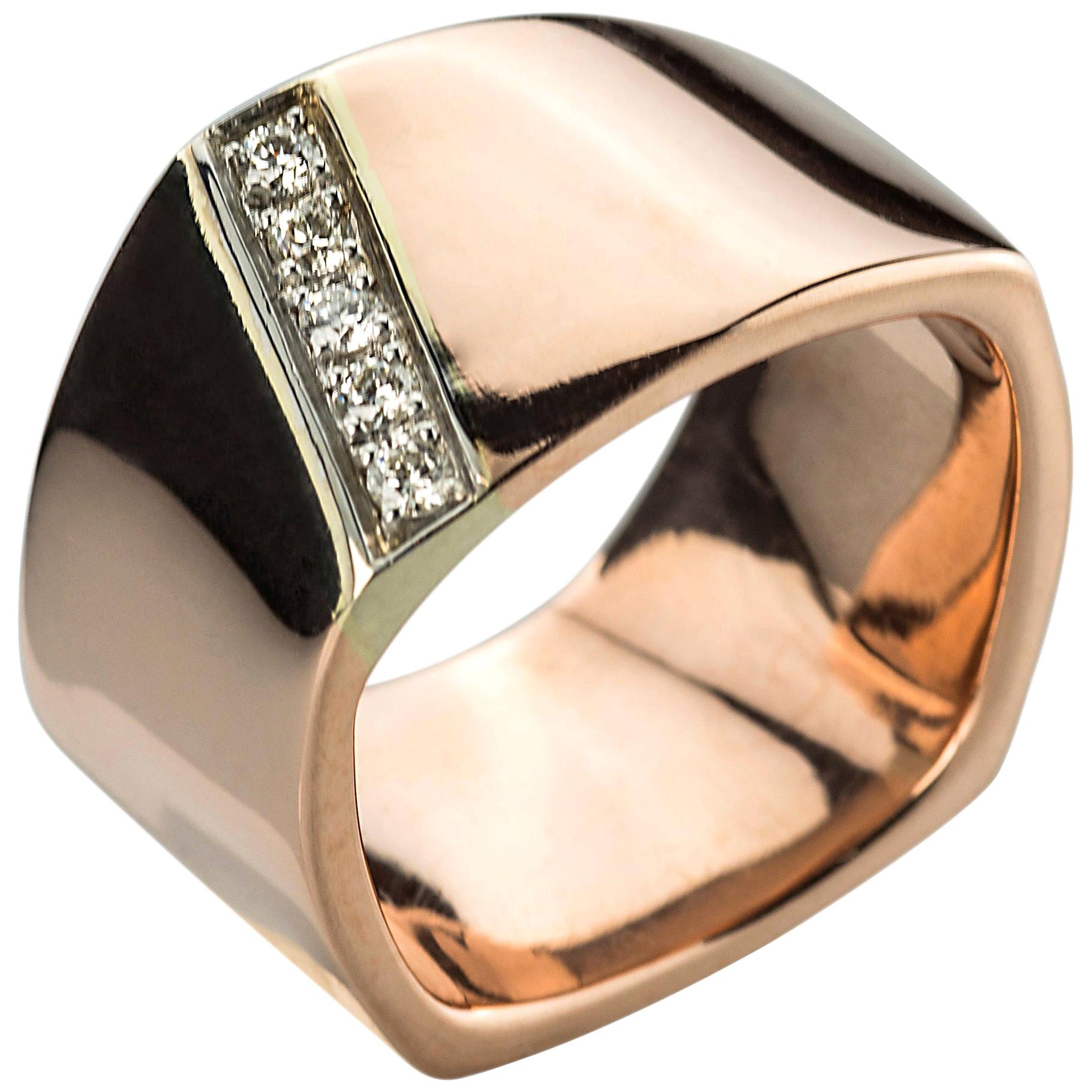Women's or Men's Rose & White Gold 0.20 Karat White Diamonds Design Modern Band Ring For Sale