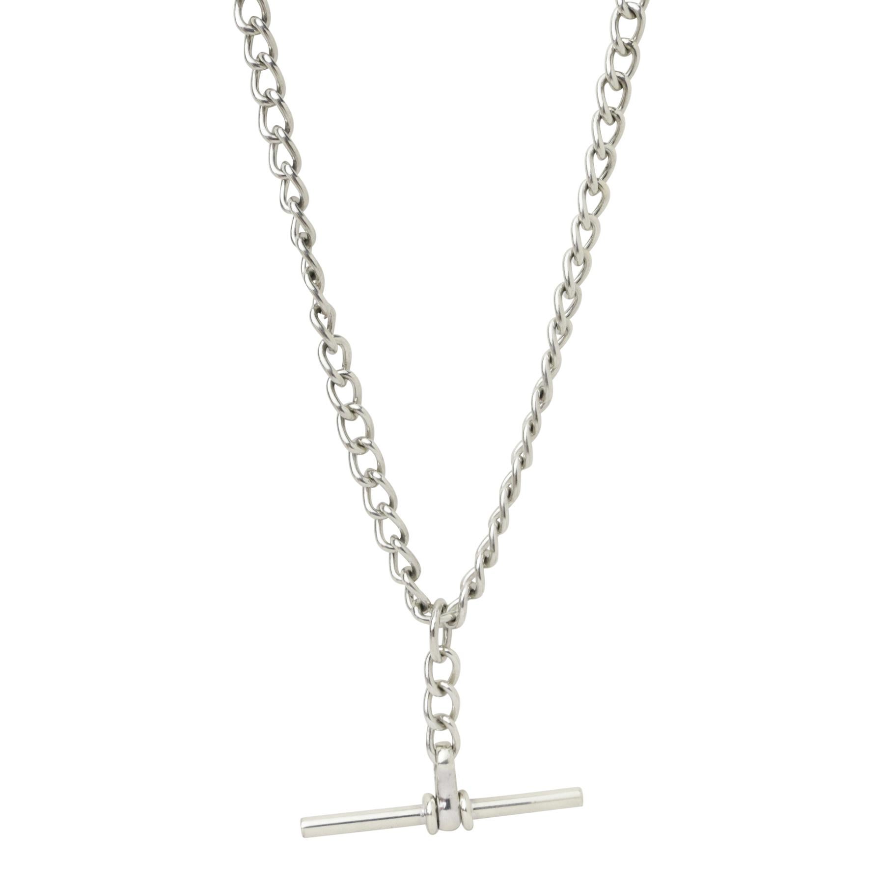 9 Karat White Gold Curb Link Fob Chain 