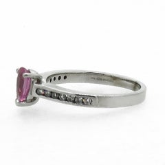 9 Karat White Gold Pink Sapphire Solitaire Ring with Diamond Shoulders