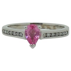 9 Karat White Gold Pink Sapphire Solitaire Ring with Diamond Shoulders