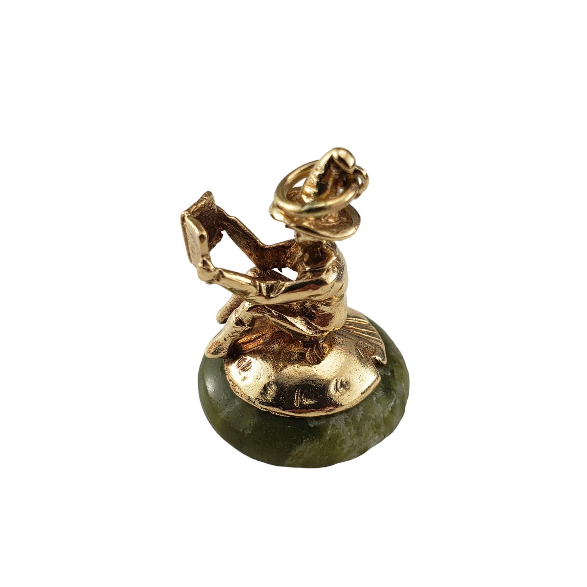 9 Karat Yellow Gold and Connemara Marble Leprechaun Pendant #18146 In Good Condition For Sale In Washington Depot, CT