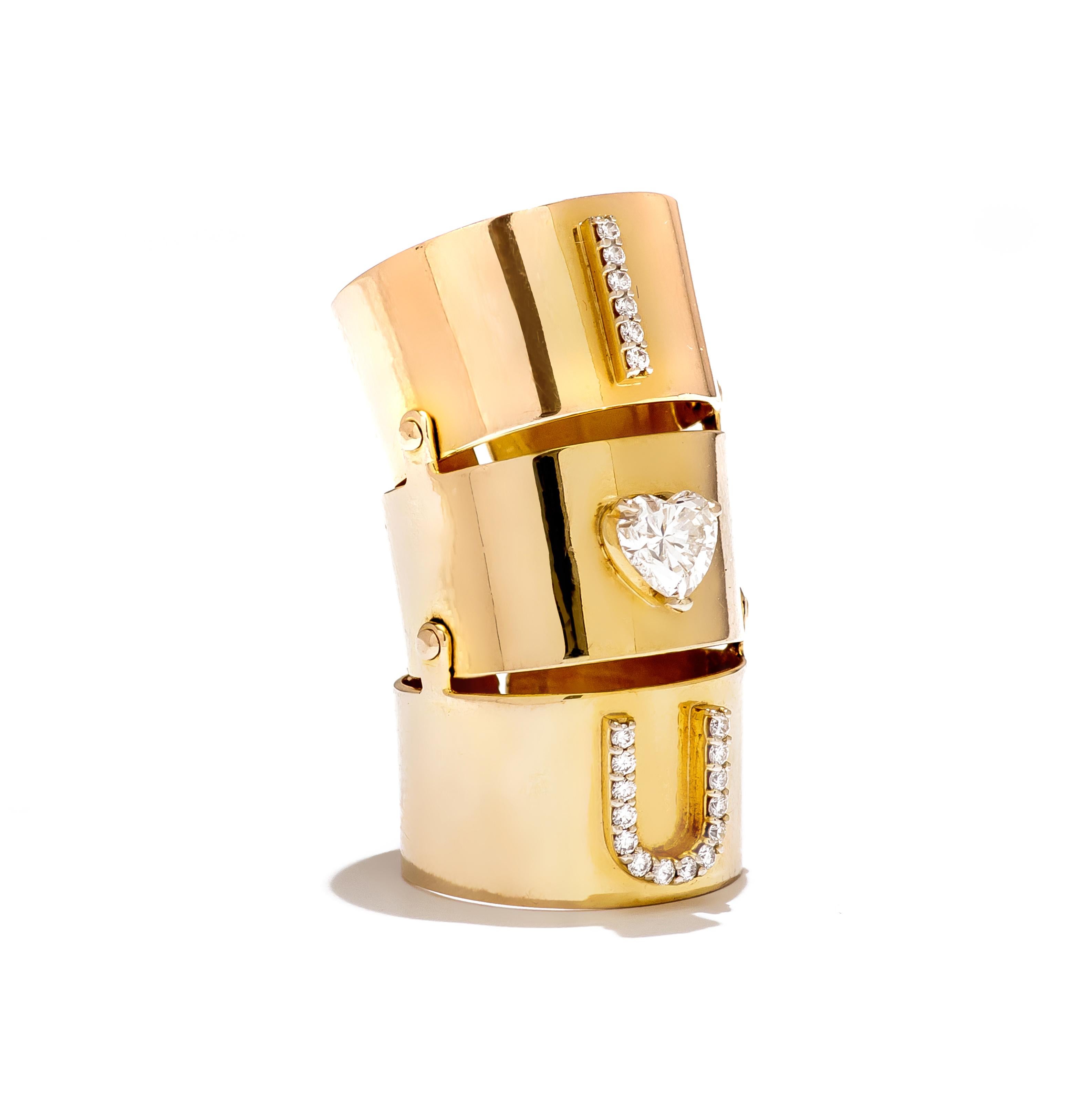 Contemporary 9 Karat Yellow Gold and Heart Shape Diamond Solitaire “I Love You” Flexible For Sale