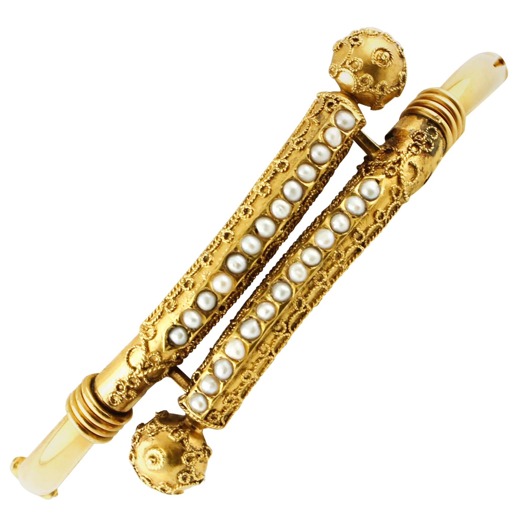 9 Karat Yellow Gold and Pearls Retro Bracelet