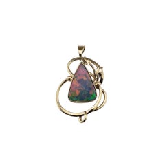 9 Karat Yellow Gold Black Opal Doublet Pendant #21204