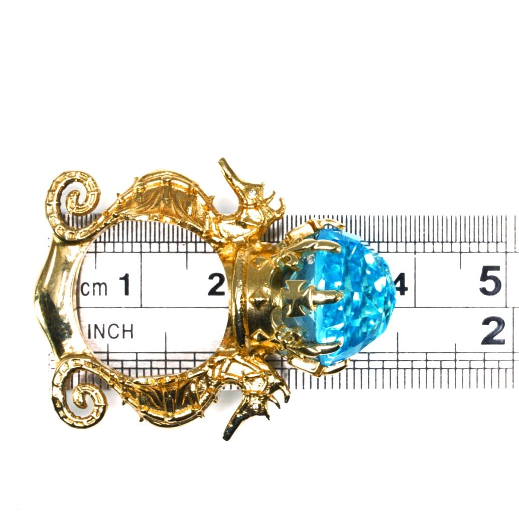 Round Cut 9 Karat Yellow Gold, Blue Topaz and Diamond Amphitrite's Crown Ring