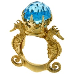 9 Karat Yellow Gold, Blue Topaz and Diamond Amphitrite's Crown Ring
