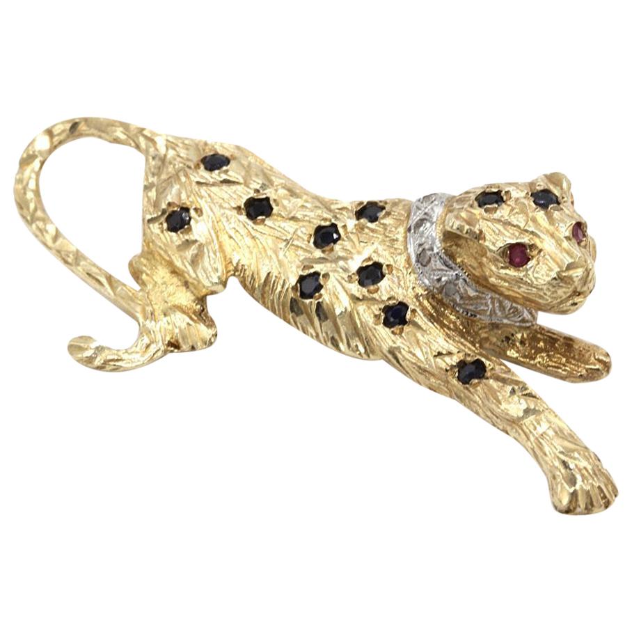 9 Kt Yellow Gold Cartier Style Jewel Encrusted Panther Tie Pin/Lapel Brooch