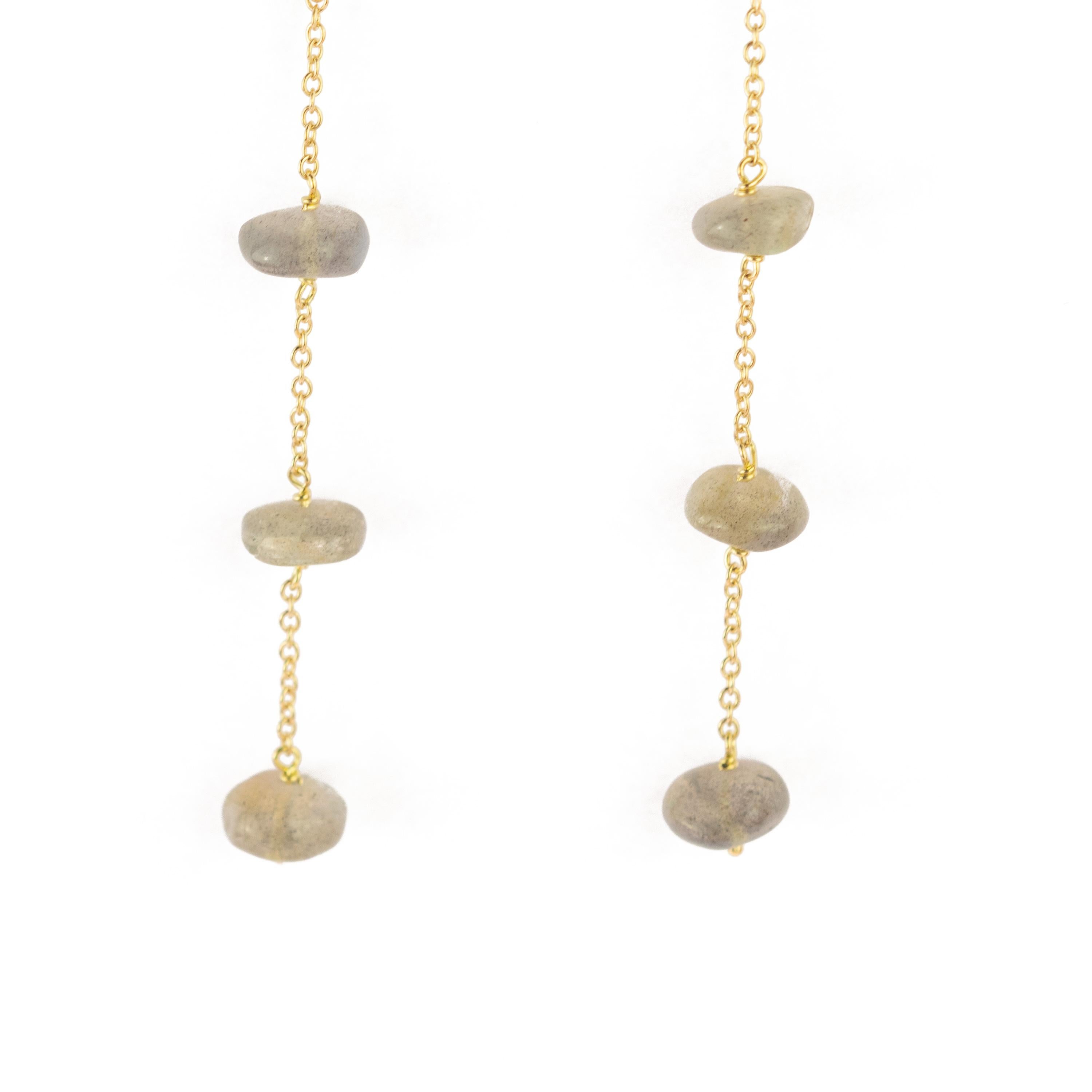 Pendants d'oreilles longs en or jaune 9 carats avec rondelles en forme d'œil de chat, fabriqués à la main en vente 1