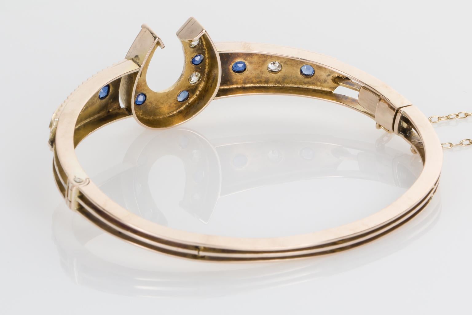 9 Karat Yellow Gold Diamond and Sapphire Horseshoe Bangle In Good Condition In QLD , AU