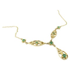 9 Karat Yellow Gold Emerald and Seed Pearl Necklace
