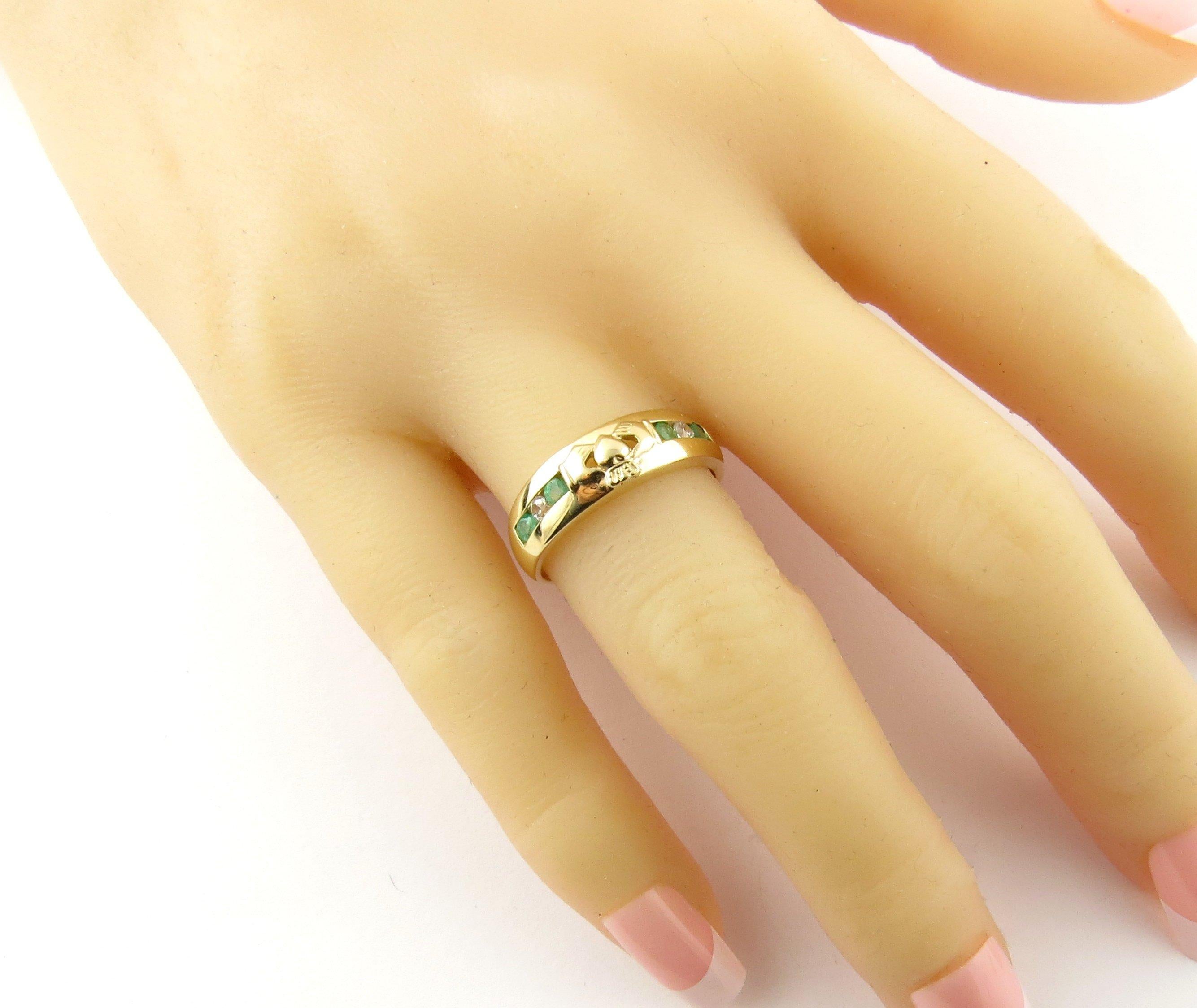9 Karat Yellow Gold Emerald and Synthetic Diamond Claddagh Ring 1