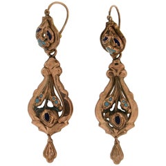 9 Karat Yellow Gold Enamel Drop Earrings