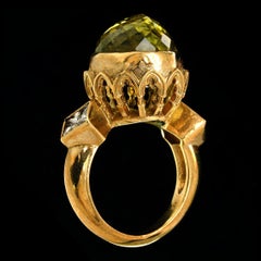 Chloris Ring Gothic Arch 9 Karat Yellow Gold Lemon Quartz and Diamonds